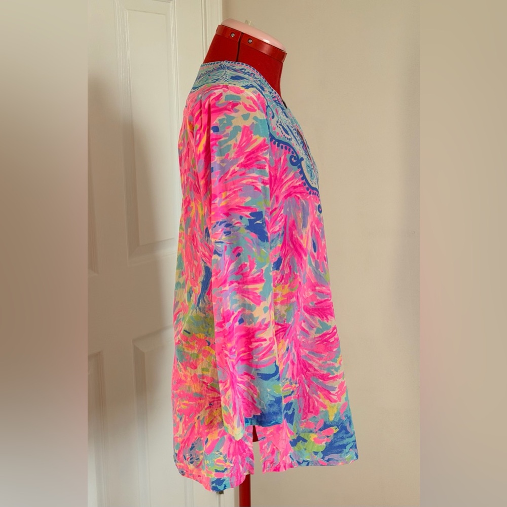 RARE Lilly Pulitzer 100% Silk Renato Tunic Palm Beach Coral Sample S - Picture 2 of 8